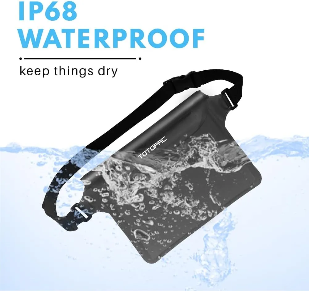 2-Pack Waterproof Fanny Pack, Phone Pouch with Waist Strap, 9x6.7 Inch Dry Bag for Phone, Cash, and Valuables  for Swimming, Kayaking, Boating, Snorkeling, and Water Sports (2, Black   Grey)