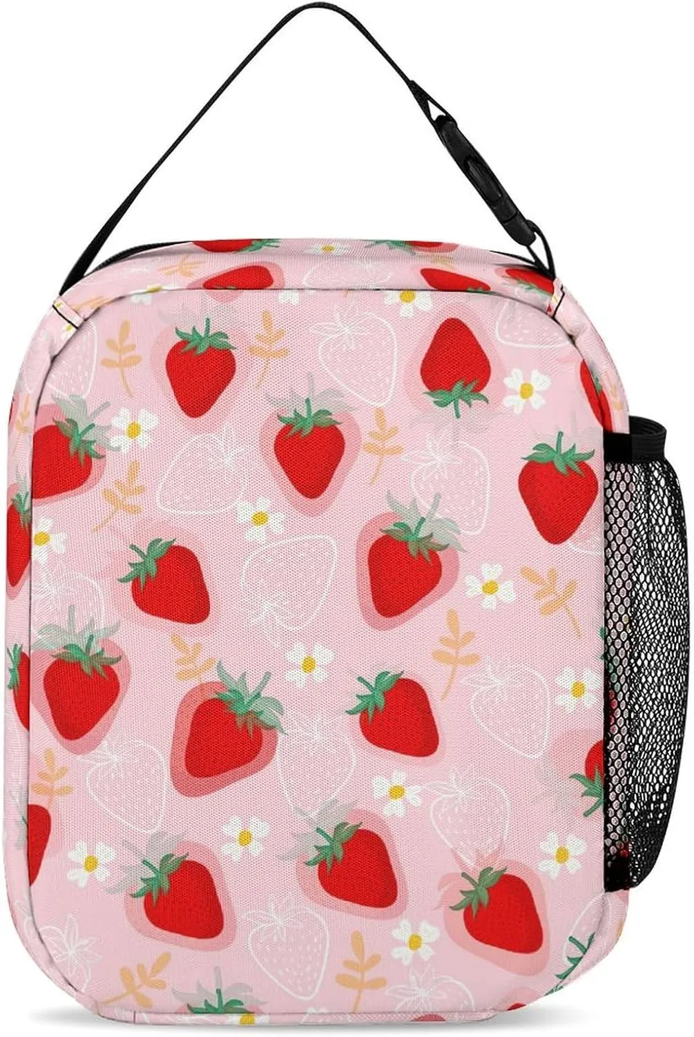 3pcs Cute Strawberry & Daisy Backpack Set, Multi-functional Laptop Bag 17in Water Resistant Daypack, Large Capacity Double Shoulder Backpack With Lunch Bag (Cute Strawberry & Daisy