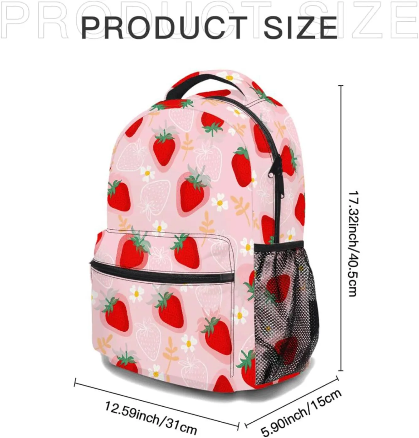 3pcs Cute Strawberry & Daisy Backpack Set, Multi-functional Laptop Bag 17in Water Resistant Daypack, Large Capacity Double Shoulder Backpack With Lunch Bag (Cute Strawberry & Daisy