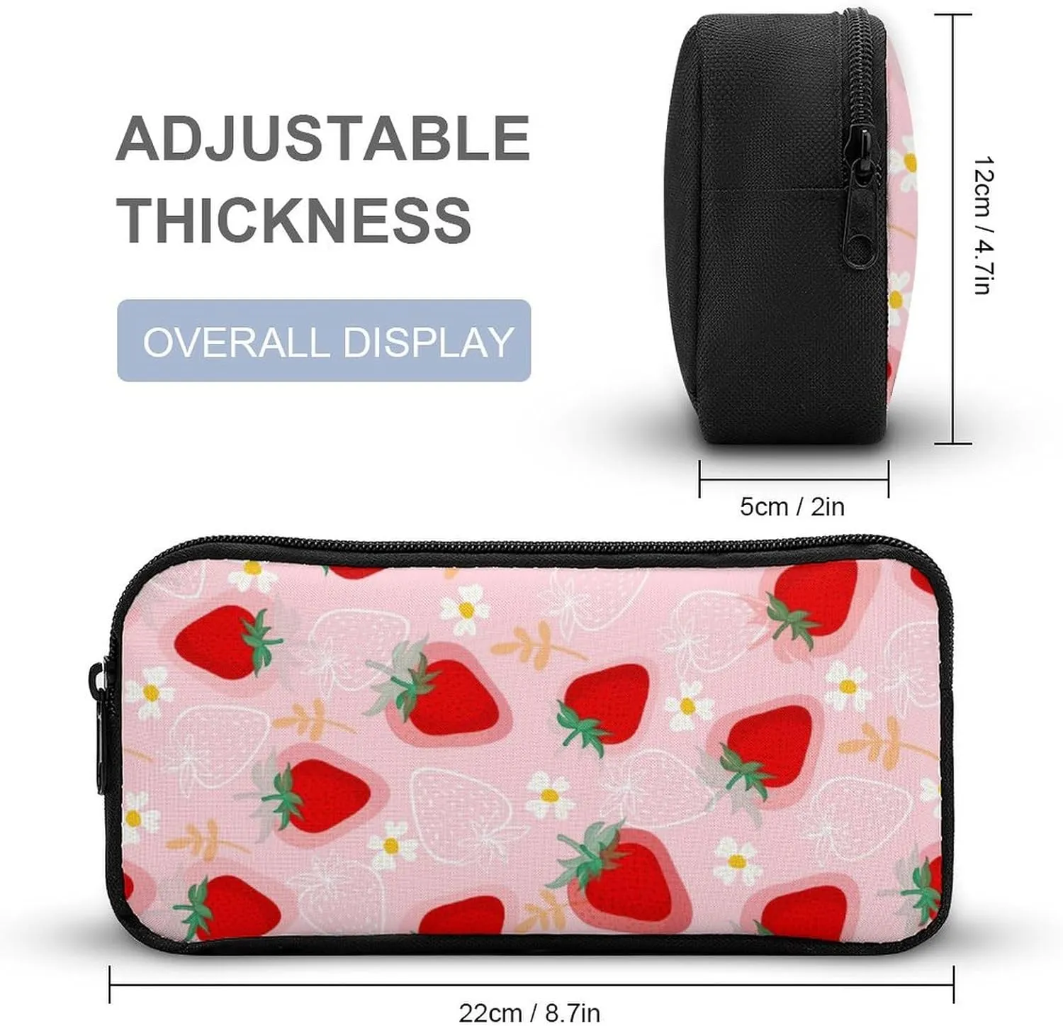3pcs Cute Strawberry & Daisy Backpack Set, Multi-functional Laptop Bag 17in Water Resistant Daypack, Large Capacity Double Shoulder Backpack With Lunch Bag (Cute Strawberry & Daisy