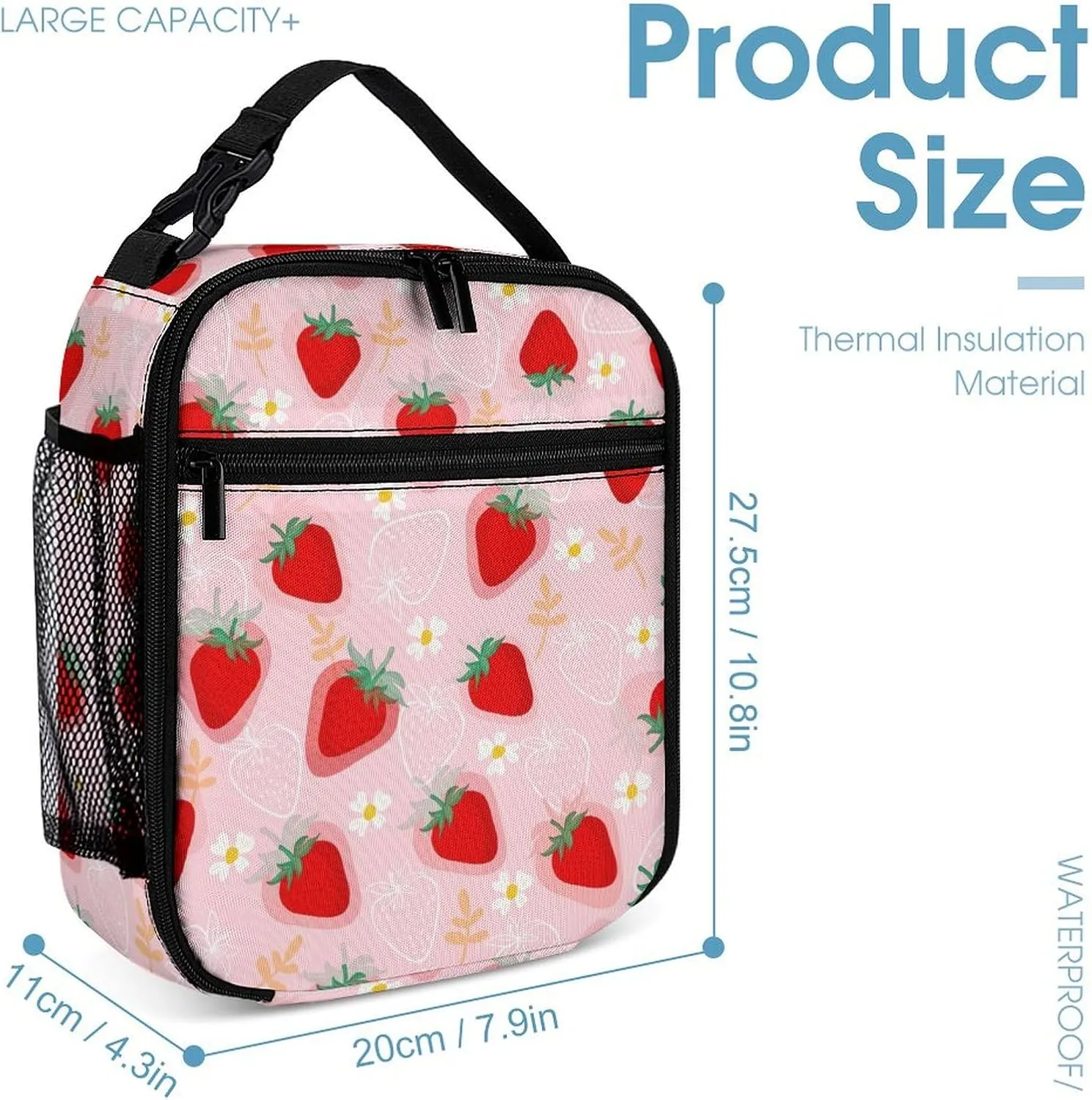 3pcs Cute Strawberry & Daisy Backpack Set, Multi-functional Laptop Bag 17in Water Resistant Daypack, Large Capacity Double Shoulder Backpack With Lunch Bag (Cute Strawberry & Daisy