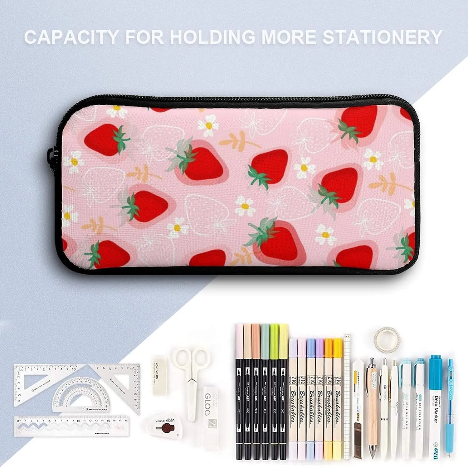 3pcs Cute Strawberry & Daisy Backpack Set, Multi-functional Laptop Bag 17in Water Resistant Daypack, Large Capacity Double Shoulder Backpack With Lunch Bag (Cute Strawberry & Daisy