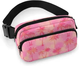 Abstract Pink Coconut Tree Belt Bag Fanny Pack Crossbody Dye Fashion Waist Packs With Adjustable Strap For Men Women Travel Hiking Cycling Running