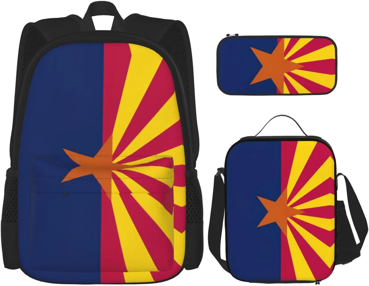Arizona State Flag Print Pencil Case Lightweight Casual Fashion Backpack Lunch Bag Large Capacity Travel Bag