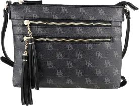 B BRENTANO Vegan Multi-Zipper Crossbody Handbag Purse with Tassel Accents