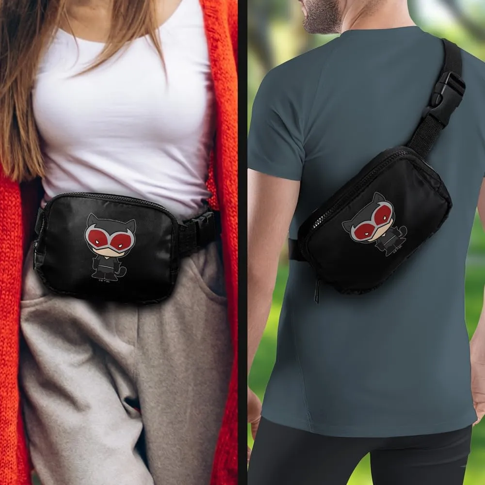 Batman Catwoman Cute Chibi Character Belt Bag, Crossbody Fanny Pack for Women and Men, Adjustable