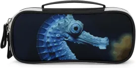Blue Seahorse Leather Makeup Bag Portable Small Cosmetic Organizer Waterproof Toiletry Bags Brushes Pencils And Travel Make Up Accessories