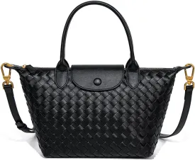 Braided Luxury Women's Leather Tote Top Handle Age Elegant Large Capacity Travel Day Crossbody Bag