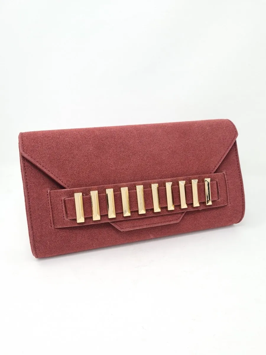 Burgundy Chunky Suede Clutch Bag