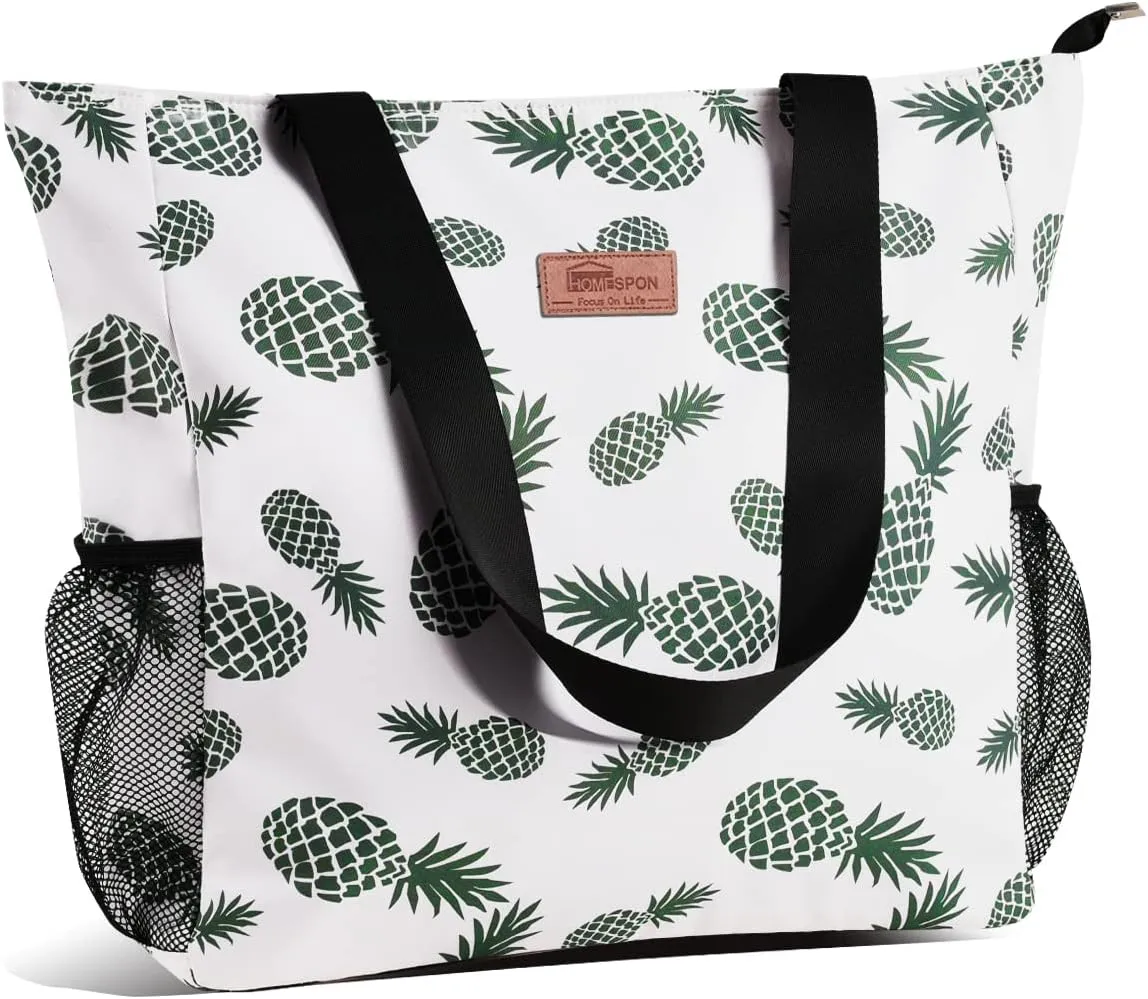 Buringer Large Waterproof Beach Bag for Women Sandproof Tote Bag with Zipper and Pockets Pool Bag for Travel Gym Vacation