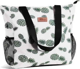 Buringer Large Waterproof Beach Bag for Women Sandproof Tote Bag with Zipper and Pockets Pool Bag for Travel Gym Vacation