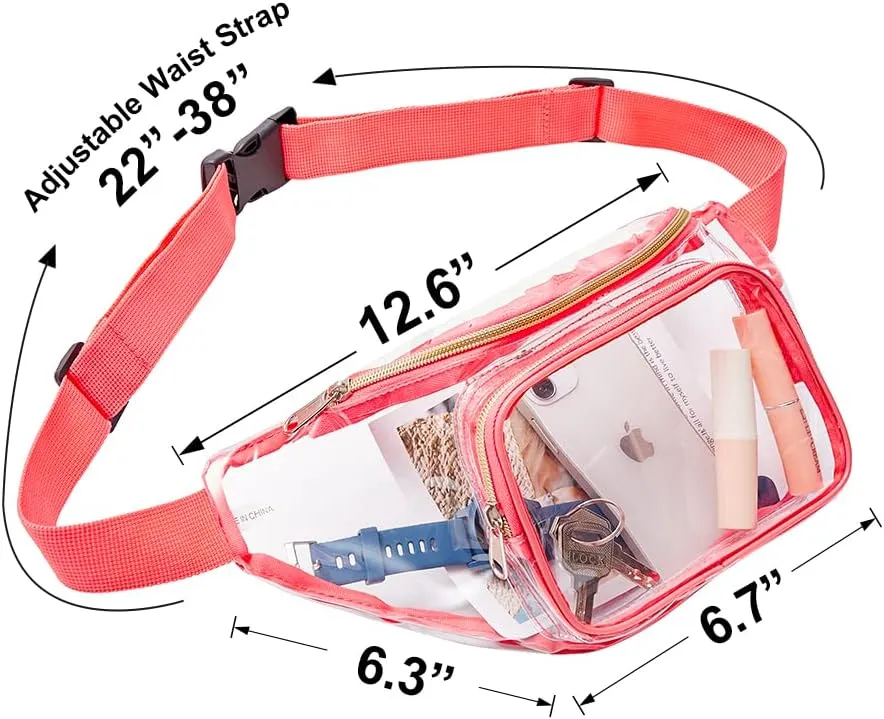 Clear Fanny Pack,Stadium Approved Waist Pack for Festival, Games,Travel and Concerts(Pink)