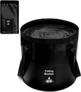 Collapsible Bucket with Handle, Lightweight Folding Water Container, Portable Collapsible Bucket for Fishing, Camping, Hiking, Backpacking, Outdoor Survival, Car Washing Black 12L