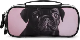 Cute Black Pug Leather Makeup Bag Portable Small Cosmetic Organizer Waterproof Toiletry Bags Brushes Pencils And Travel Make Up Accessories