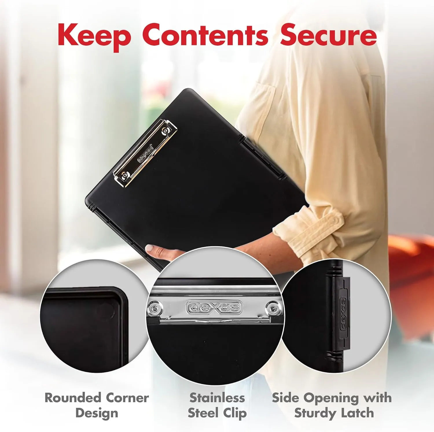Dexas Slimcase 2 Plastic Clipboard with Storage and Side Opening, Black, Office Supplies Clipboards to Organize, Carry and Store, A4 Holder, Style and Functionality Nursing Clipboards