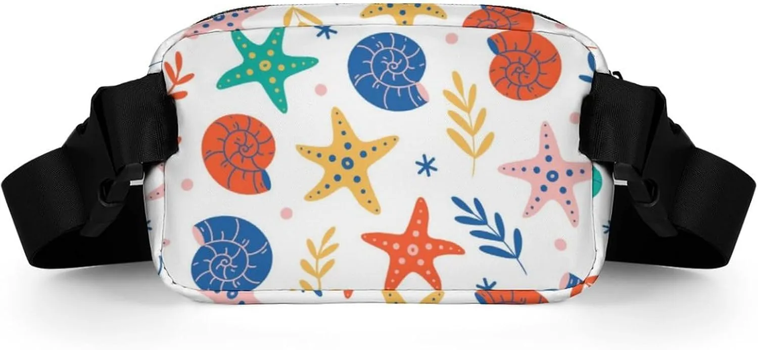 Fanny Pack for Women Men Starfish And Sea Shell Belt Bag Sea Animals Waist Pack Bum Bag for Running Cycling Hiking Travel Workout with Adjustable Strap