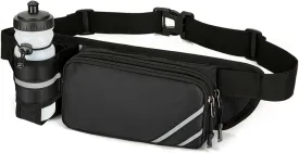 Fanny Pack with Water Bottle Holder for Men Women  Large Hiking Fanny Pack with Adjustable Strap Belt for Cycling Hiking Dog Walking Outdoor, Water Resistant Pack Black(Bottle Not Included)