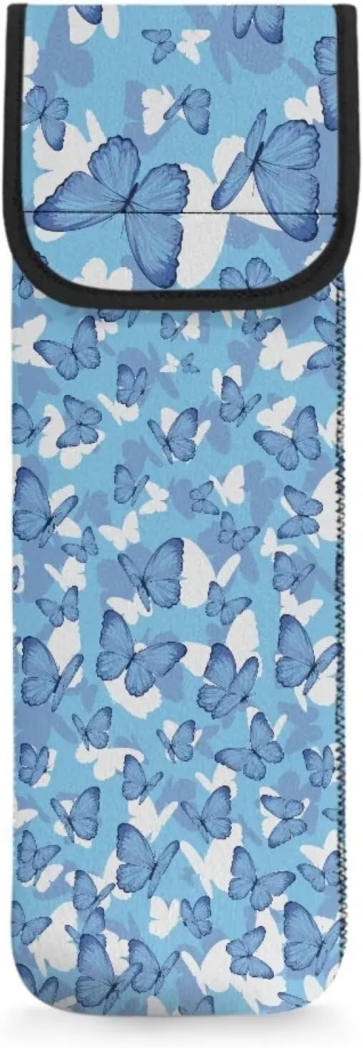 Flashideas Blue Butterfly Heat Resistant Neoprene Curling Iron Cover Bag with Pocket Curling Iron Organizers and Storage Universal Curling Iron Cover Sleeve for Hair Straightener
