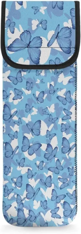Flashideas Blue Butterfly Heat Resistant Neoprene Curling Iron Cover Bag with Pocket Curling Iron Organizers and Storage Universal Curling Iron Cover Sleeve for Hair Straightener