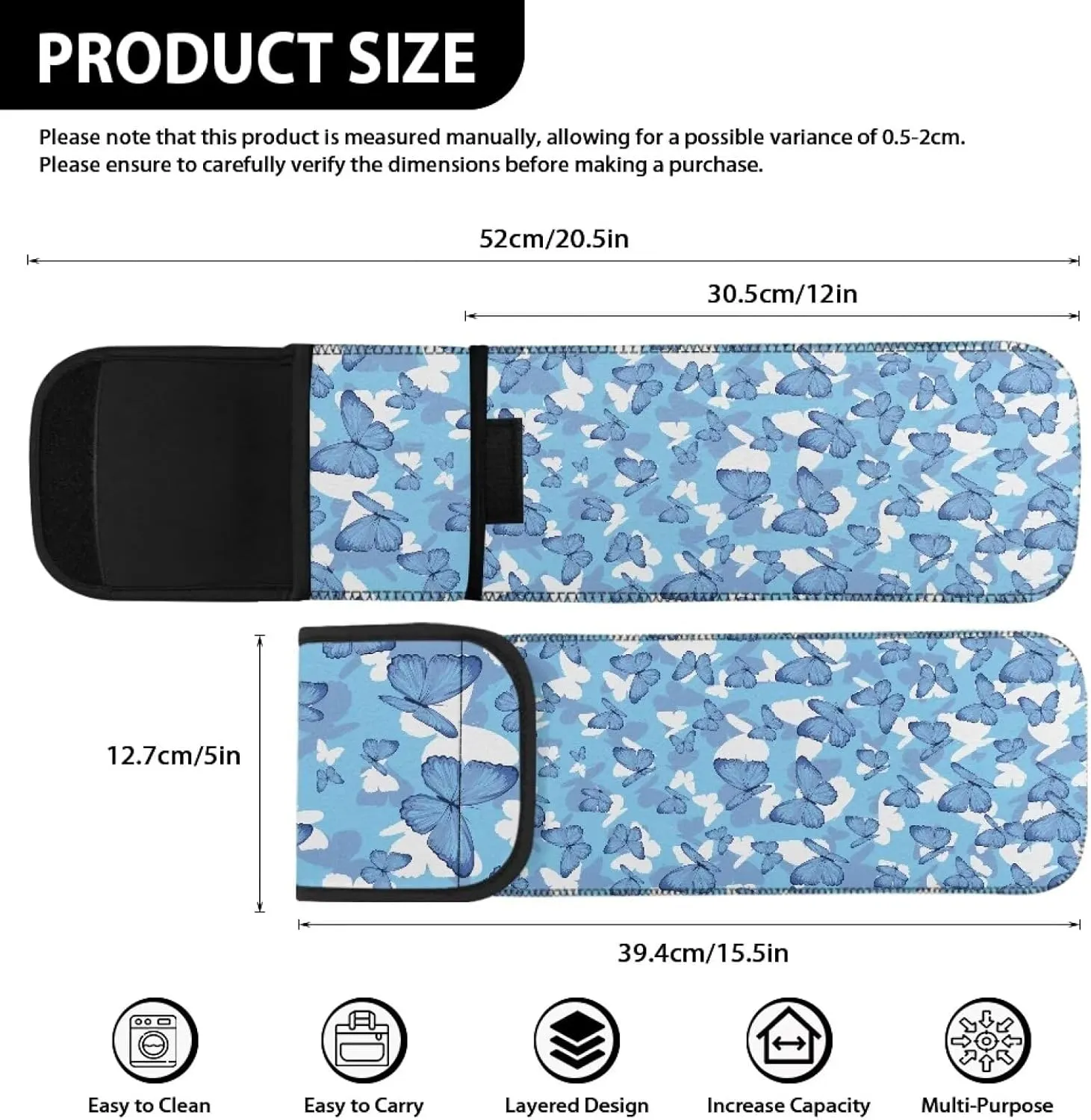 Flashideas Blue Butterfly Heat Resistant Neoprene Curling Iron Cover Bag with Pocket Curling Iron Organizers and Storage Universal Curling Iron Cover Sleeve for Hair Straightener