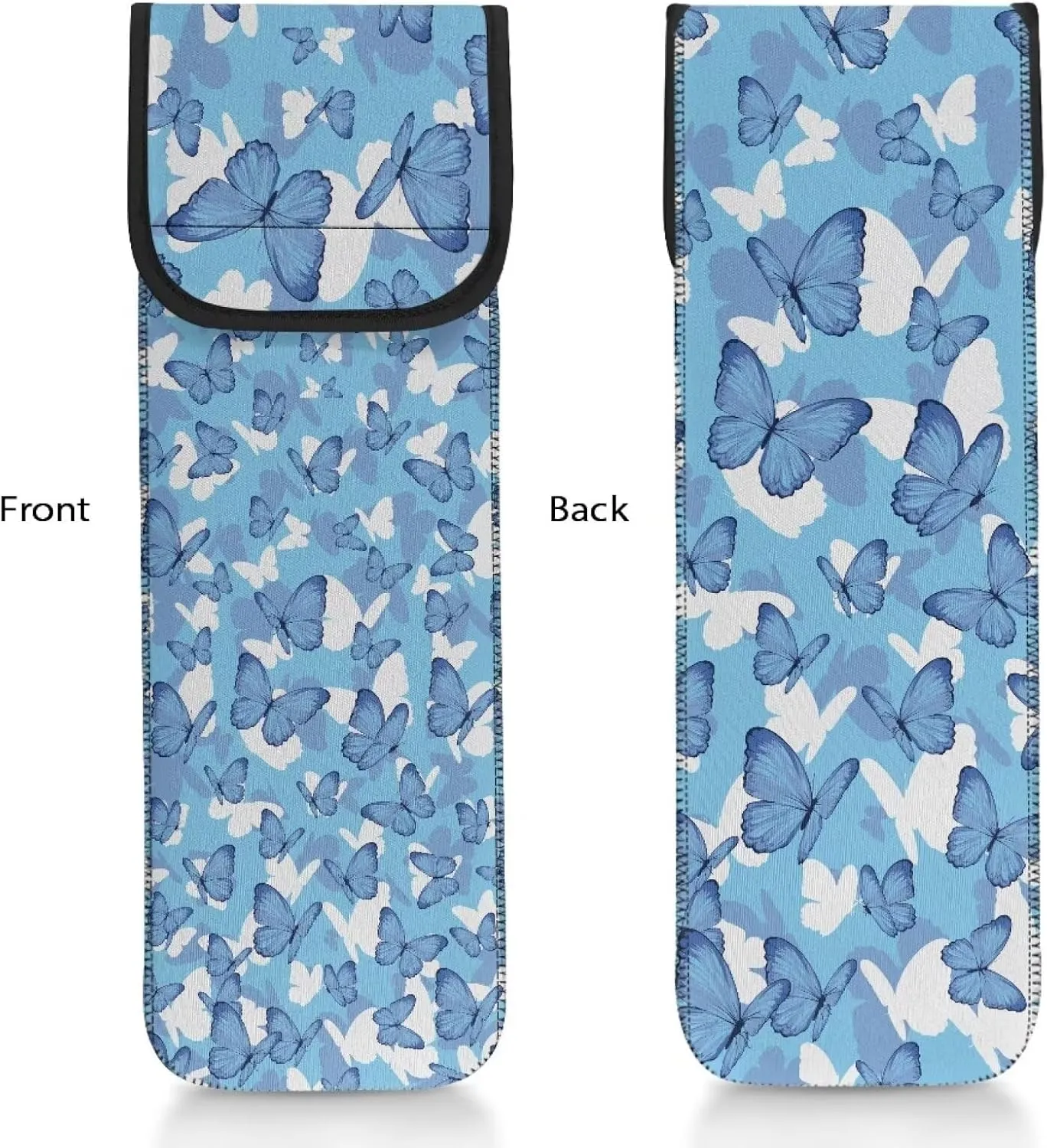 Flashideas Blue Butterfly Heat Resistant Neoprene Curling Iron Cover Bag with Pocket Curling Iron Organizers and Storage Universal Curling Iron Cover Sleeve for Hair Straightener
