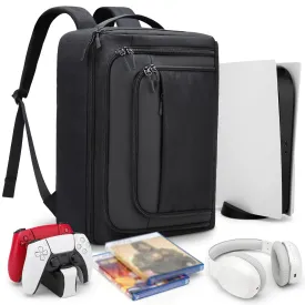Game Console Backpack for PS5, Protective Carrying Case Compatible with Playstation5 Console, Base, 15.6”Laptop, Headset, PS5 Controller, More Game Discs, and Gaming Accessories