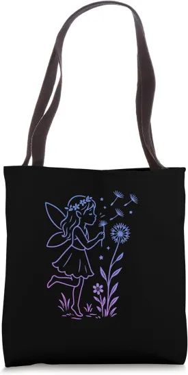 Gradient Fairy Blowing Dandelion Seeds Tote Bag