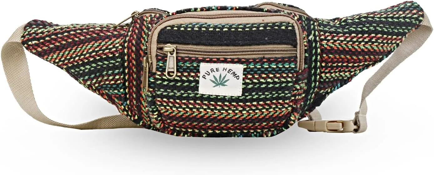 Hemp Fanny Pack,Adjustable Waist and Multiple Pockets,Waist Bag & for all purpose (Multi-11)