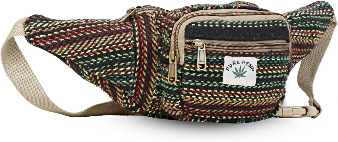 Hemp Fanny Pack,Adjustable Waist and Multiple Pockets,Waist Bag & for all purpose (Multi-11)