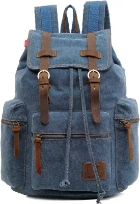 HuaChen Vintage Canvas Backpack, Large Capacity Travel Rucksack for Men Women,Hiking, Camping, School, and Outdoor Activities