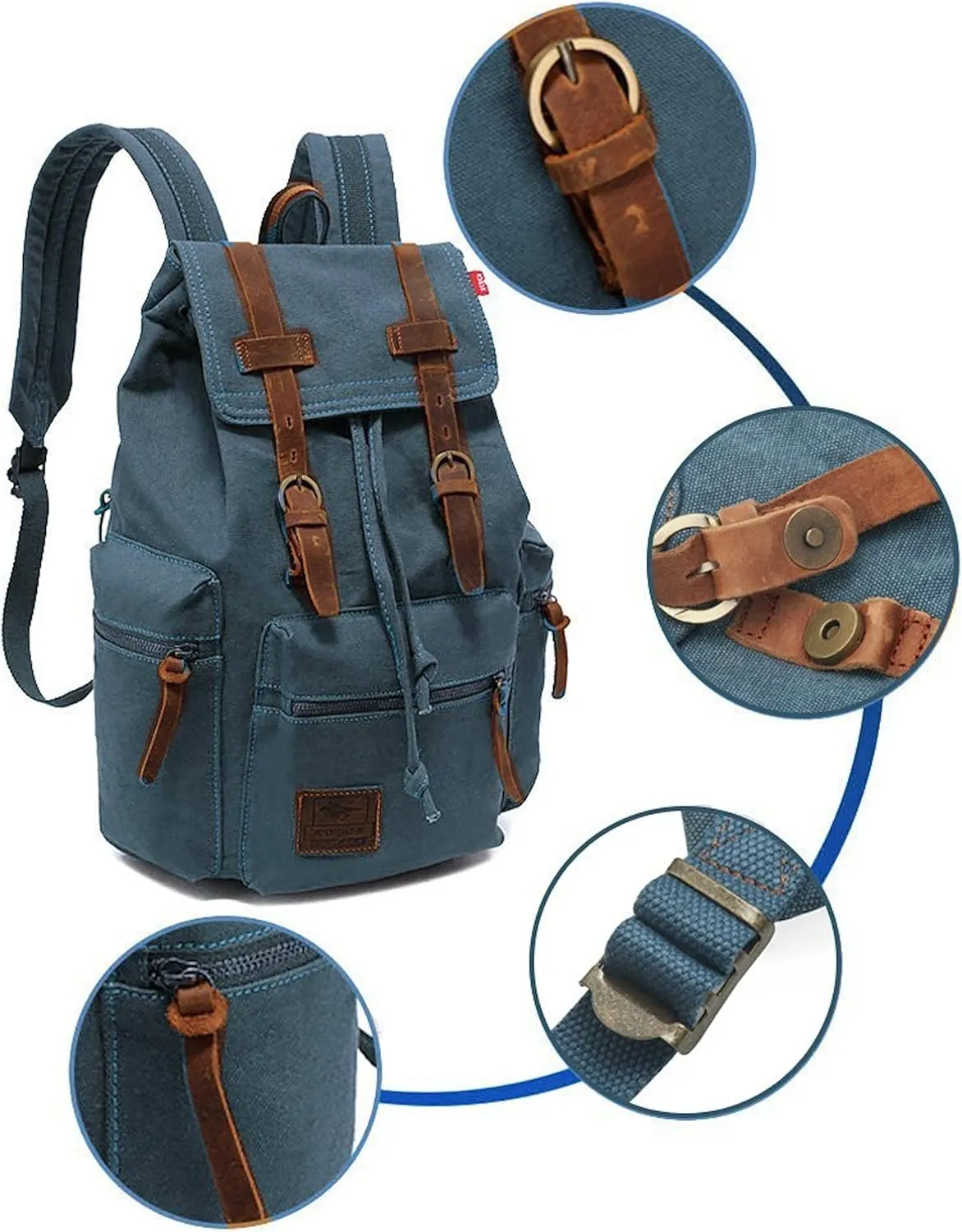 HuaChen Vintage Canvas Backpack, Large Capacity Travel Rucksack for Men Women,Hiking, Camping, School, and Outdoor Activities