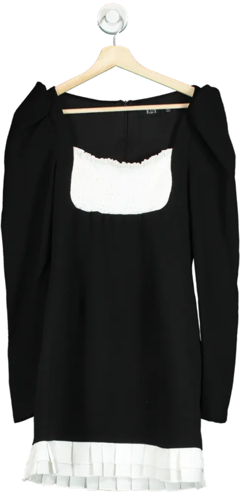 Key Couture Black and White Puff-Sleeve Dress S