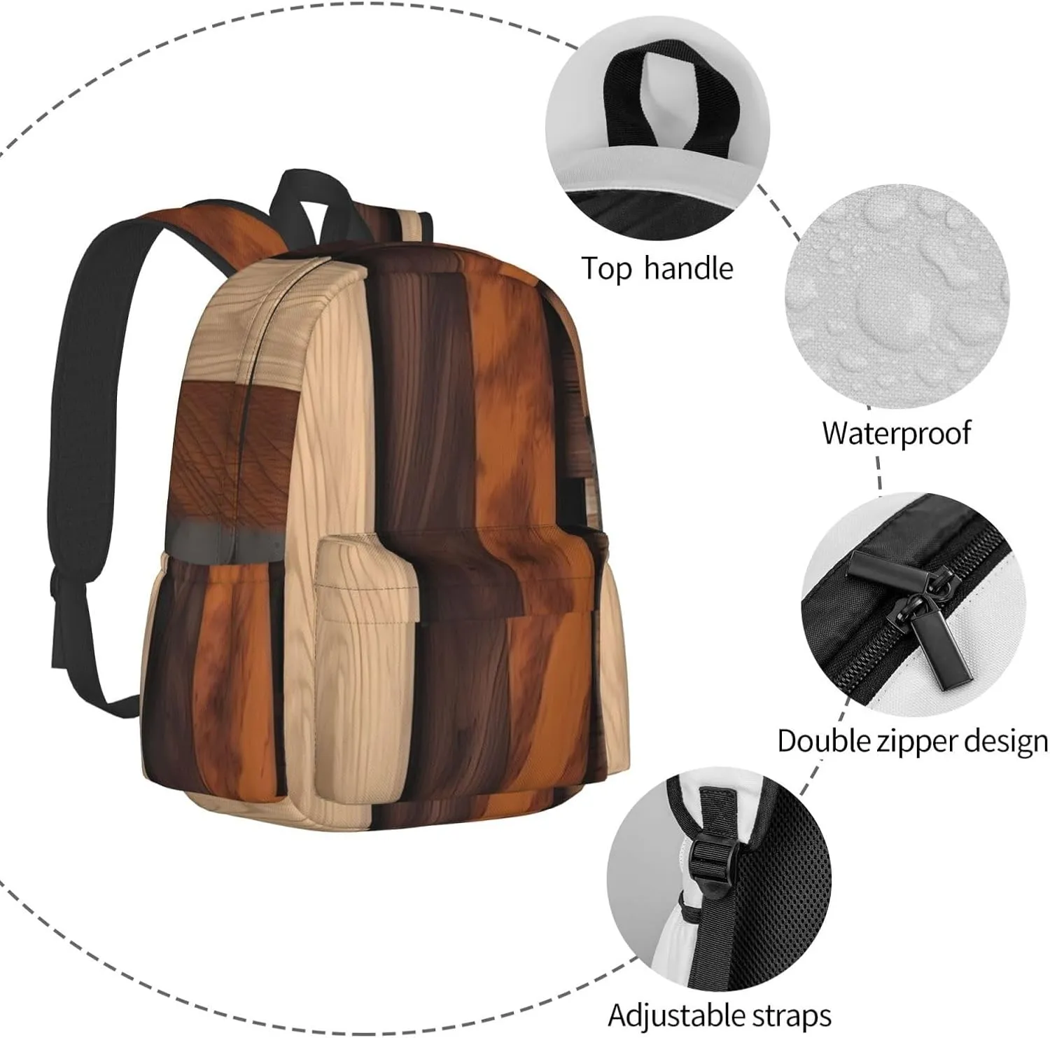 Laptop Backpack for Men Women Lightweight Backpack Different Types of Planks Casual Daypack with Bottle Side Pockets