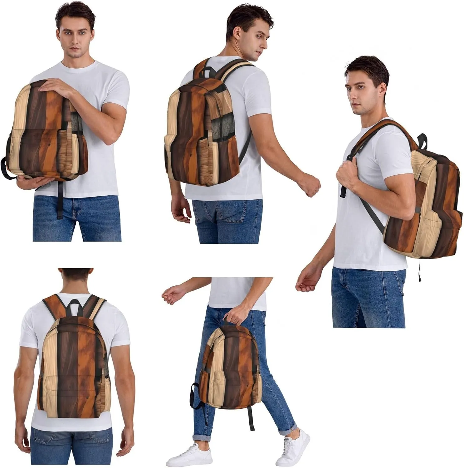 Laptop Backpack for Men Women Lightweight Backpack Different Types of Planks Casual Daypack with Bottle Side Pockets