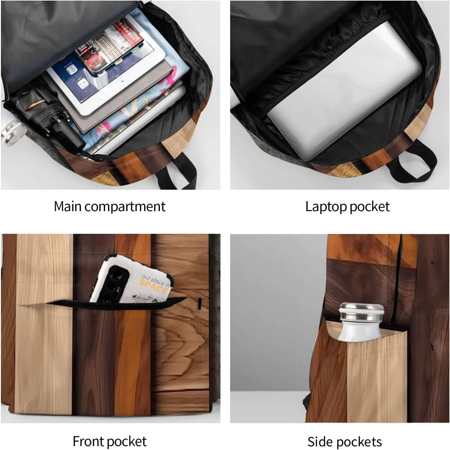 Laptop Backpack for Men Women Lightweight Backpack Different Types of Planks Casual Daypack with Bottle Side Pockets