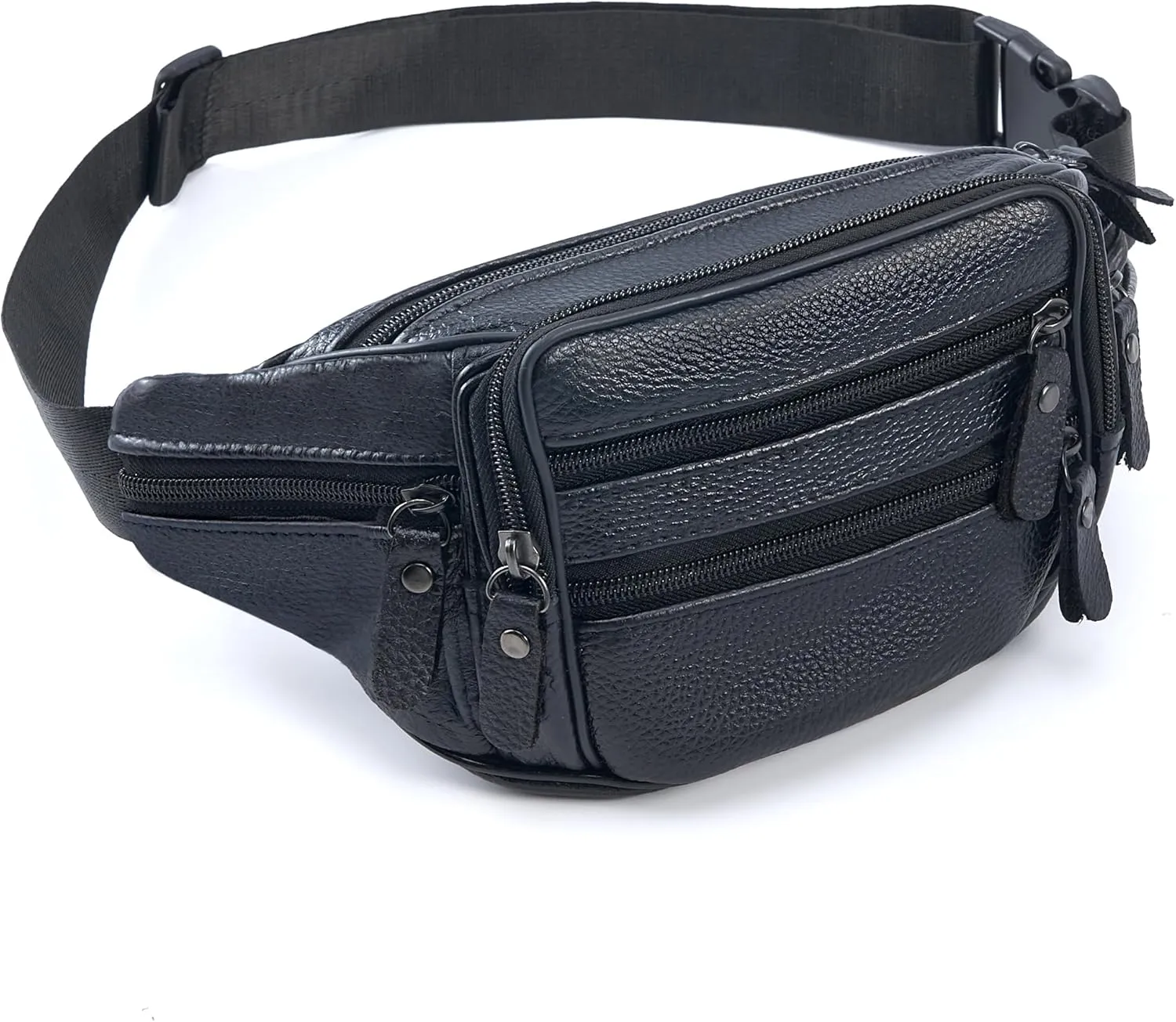 Leather Fanny Pack for Women and Men, Water-Resistant Waist Bag with Genuine Cowhide, Adjustable Leather Belt Bag with Easy Zipper, Multiple Compartments, Large Capacity