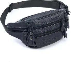 Leather Fanny Pack for Women and Men, Water-Resistant Waist Bag with Genuine Cowhide, Adjustable Leather Belt Bag with Easy Zipper, Multiple Compartments, Large Capacity