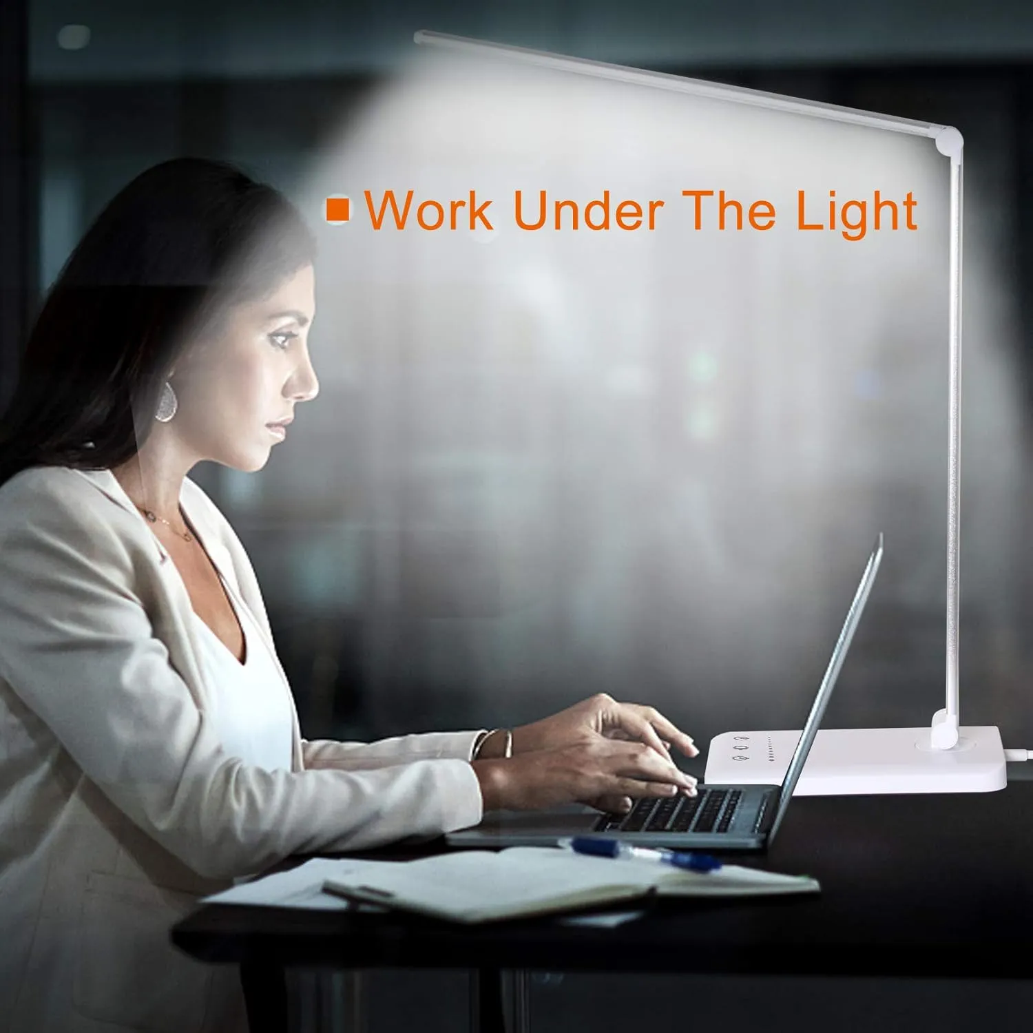 LED Desk Lamp,Eye-Caring Table Lamps,Stepless Dimmable Office Lamp with USB Charging Port,Touch/Memory/Timer Function,25 Brightness Lighting,Foldable Lamp for Reading,Studying,Working