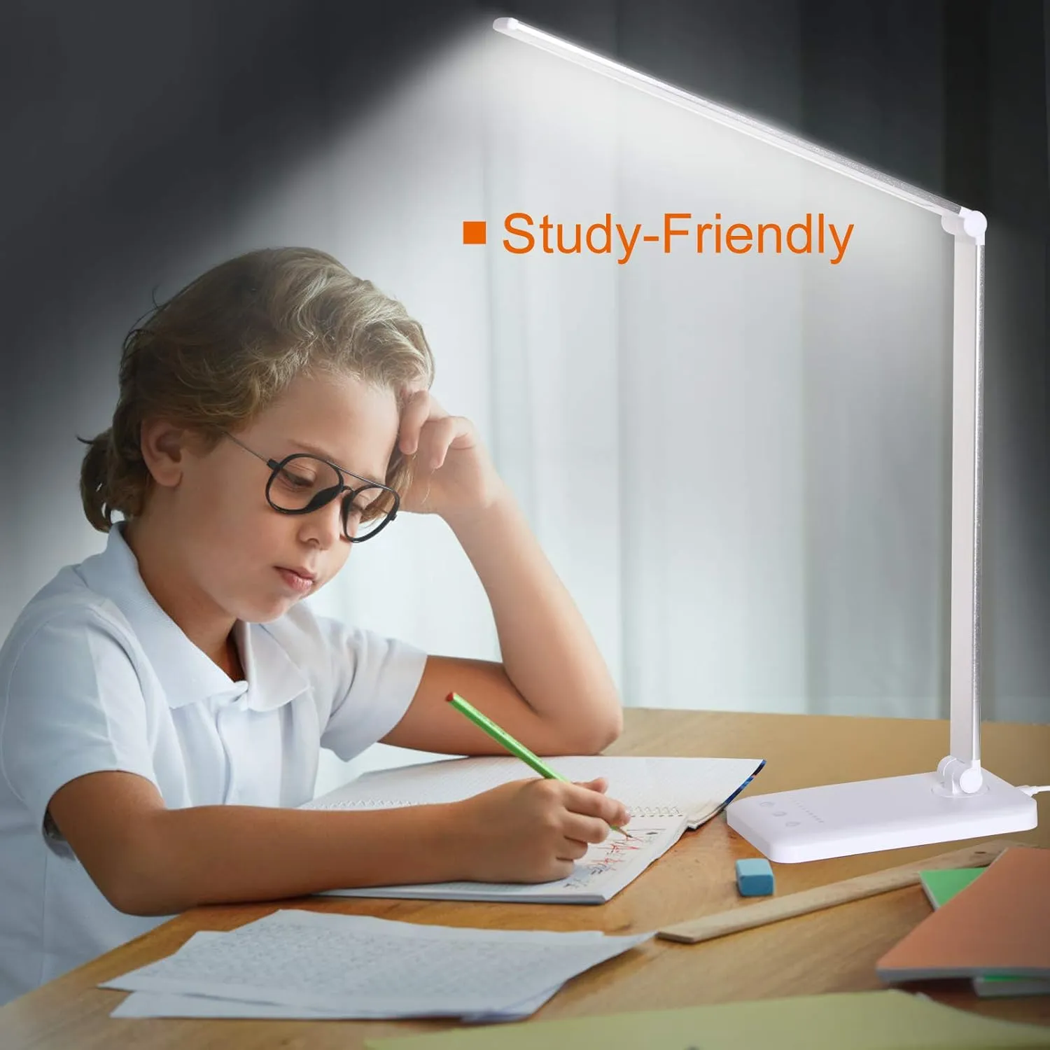 LED Desk Lamp,Eye-Caring Table Lamps,Stepless Dimmable Office Lamp with USB Charging Port,Touch/Memory/Timer Function,25 Brightness Lighting,Foldable Lamp for Reading,Studying,Working
