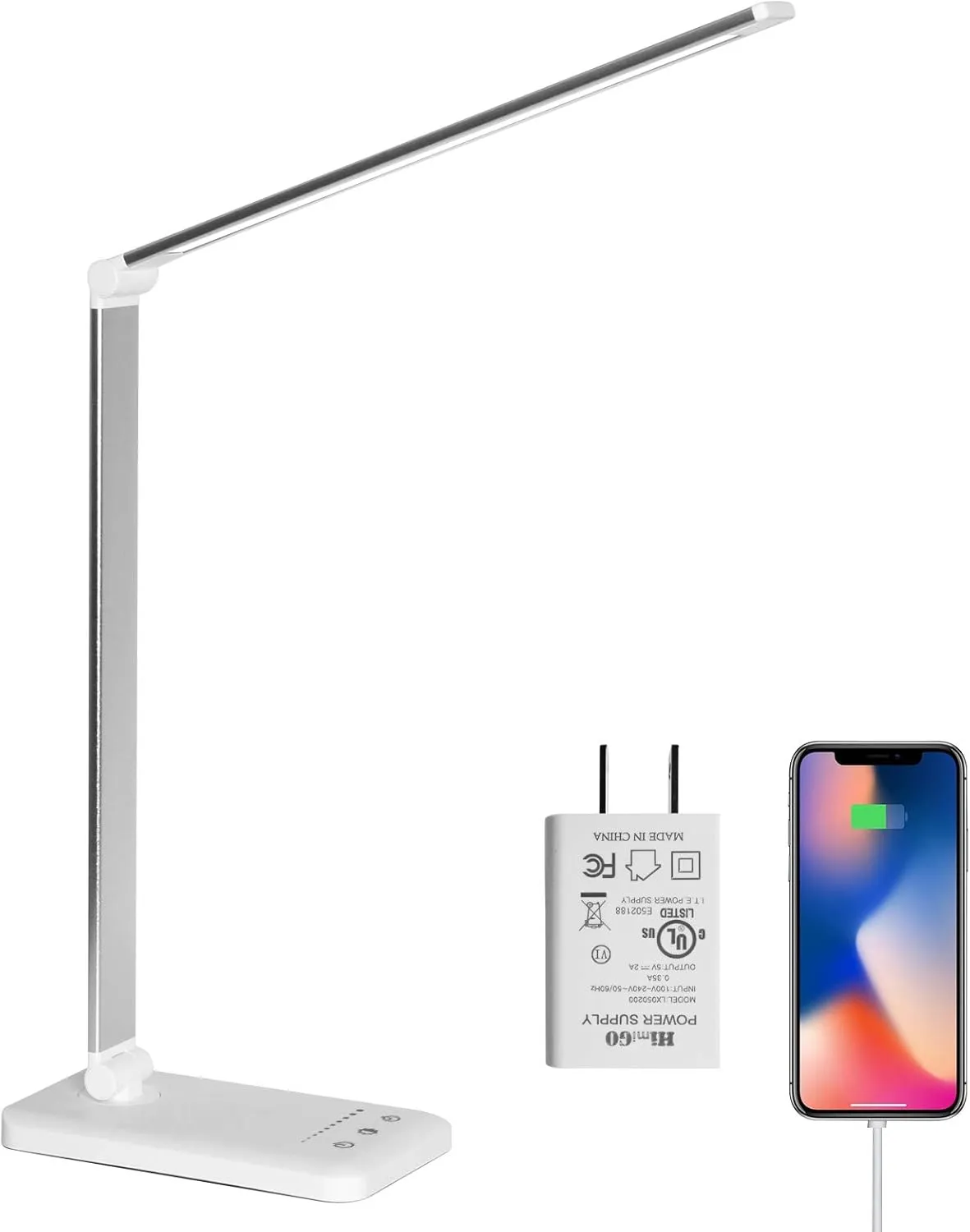 LED Desk Lamp,Eye-Caring Table Lamps,Stepless Dimmable Office Lamp with USB Charging Port,Touch/Memory/Timer Function,25 Brightness Lighting,Foldable Lamp for Reading,Studying,Working