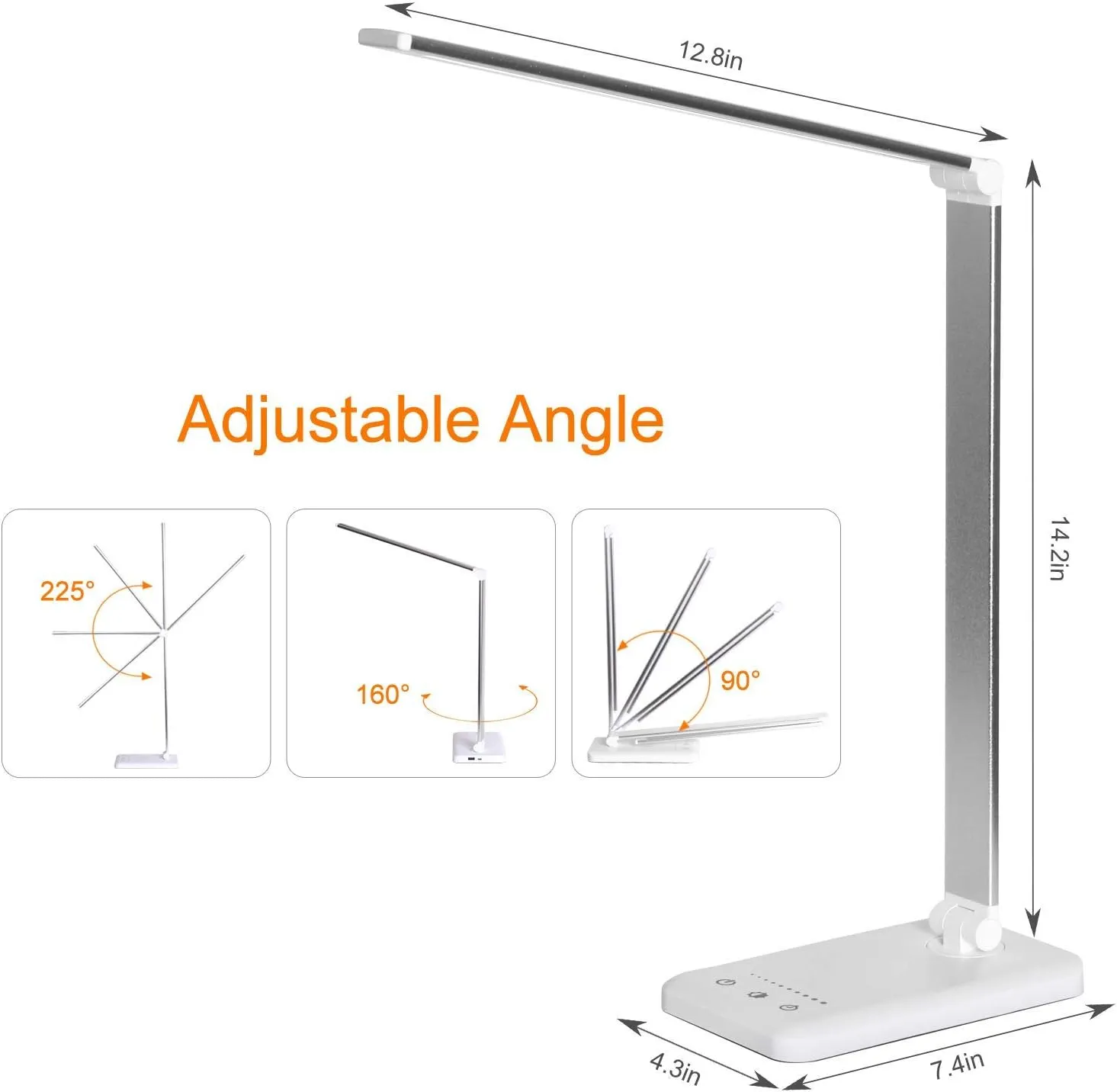 LED Desk Lamp,Eye-Caring Table Lamps,Stepless Dimmable Office Lamp with USB Charging Port,Touch/Memory/Timer Function,25 Brightness Lighting,Foldable Lamp for Reading,Studying,Working
