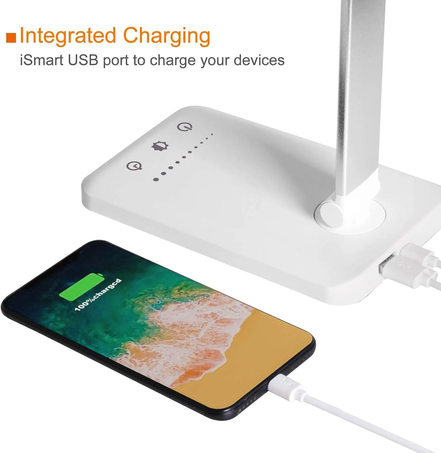 LED Desk Lamp,Eye-Caring Table Lamps,Stepless Dimmable Office Lamp with USB Charging Port,Touch/Memory/Timer Function,25 Brightness Lighting,Foldable Lamp for Reading,Studying,Working