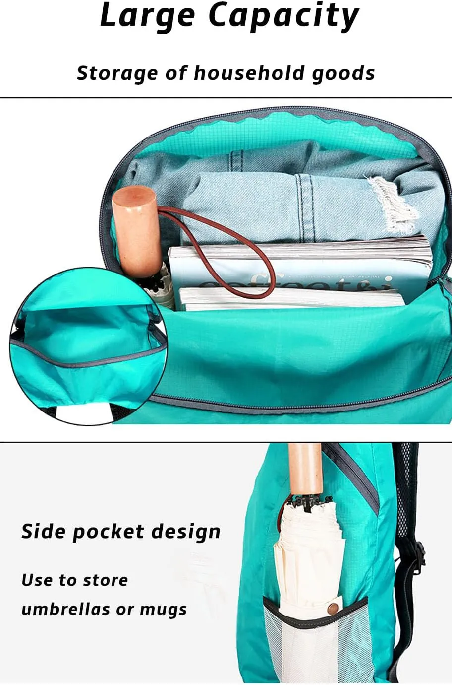 Lightweight Foldable Waterproof Backpack For Men Women Outdoor Sports Travel Leisure Bag Hiking Small Daypack 20L (Green-B)