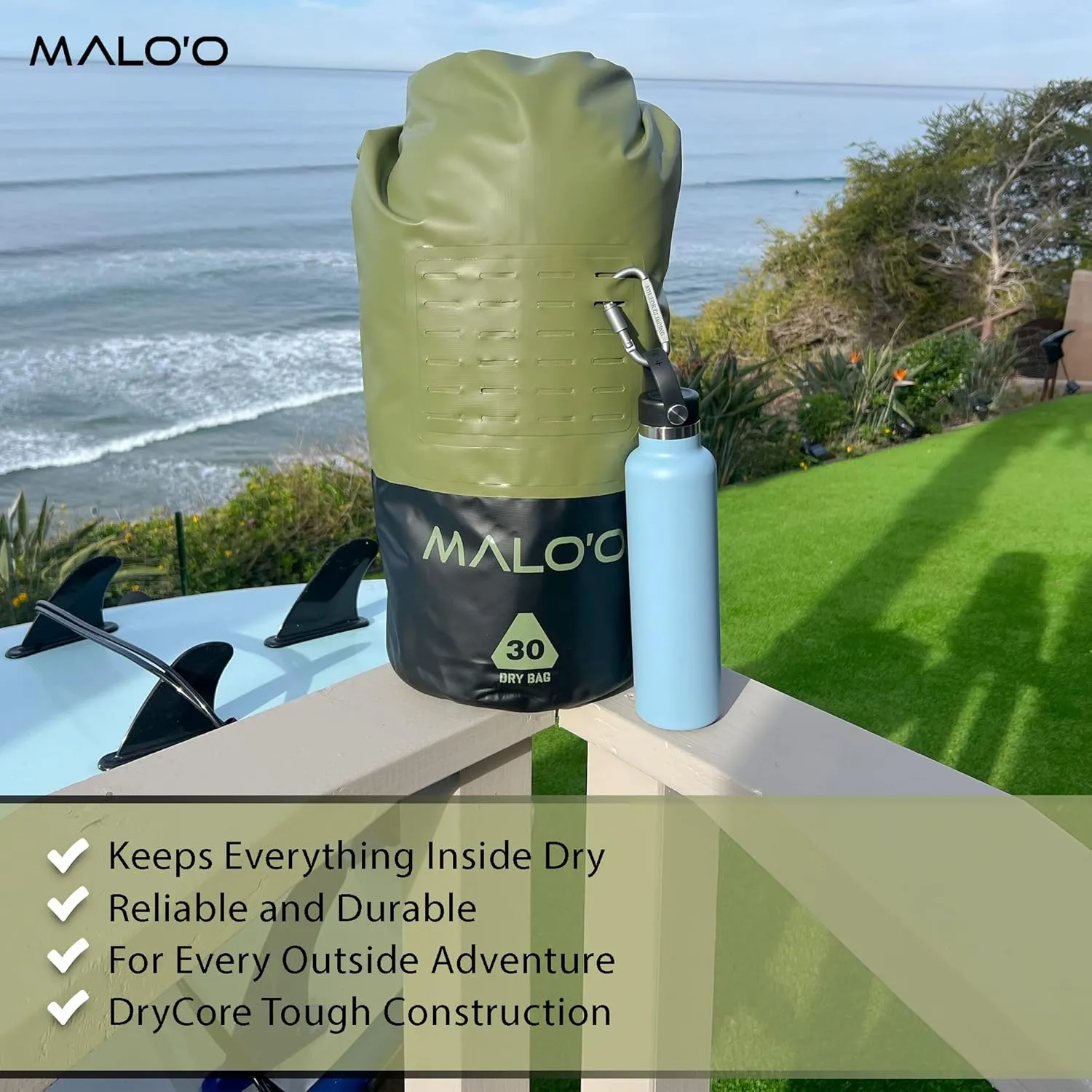 Maloo 30L Heavy Duty 100% Waterproof Roll-Top Dry Bag Backpack  Keeps Gear Dry for Fishing, Rafting, Kayaking, Beach, Boating, Hiking, and Camping - Travel Safe - Easy To Use Dry Bag Backpack
