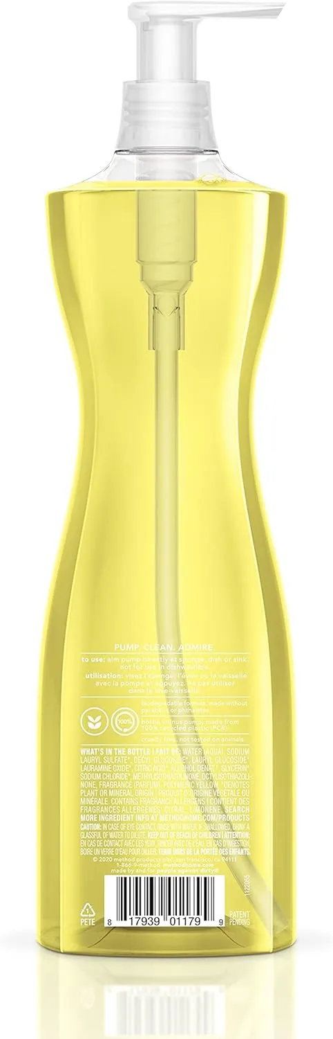 Method Gel Dish Soap Liquid, Lemon Mint, Biodegradable Formula, Tough on Grease, 18 Fl Oz (Pack of 6