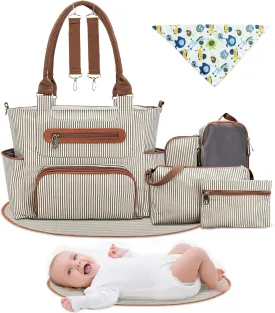 Moclever 8pc Diaper Tote Set, Baby Essentials with Multifunctional Diaper Bags, Bottle & Mesh Bag