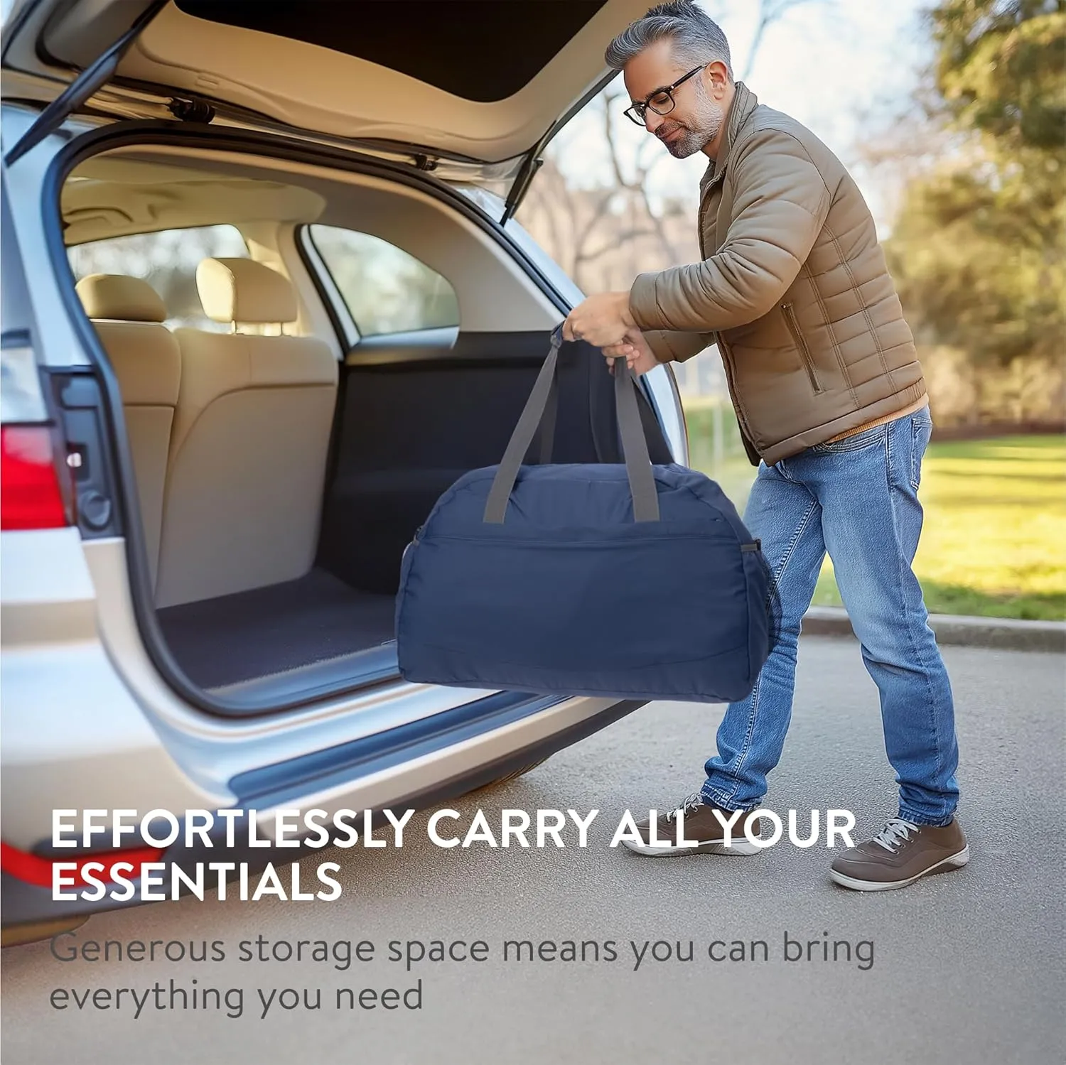Navaris Travel Bag - Weekend Foldable Holdall - Airline Cabin & Underseat Luggage - Durable & Lightweight - Large Duffle Bags with Pockets & Adjustable Strap - 55L Capacity, Navy