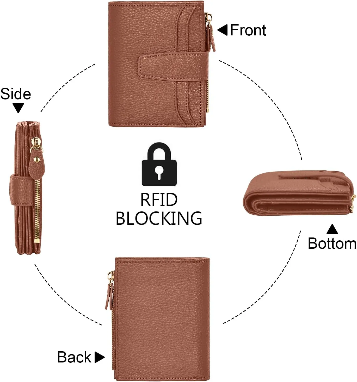 oscaurt Small Wallet Women RFID Blocking Bifold Compact Credit Card Holder Leather Wallets for Women with Zipper Coin Pocket and 2 ID Window (Brown)