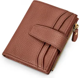oscaurt Small Wallet Women RFID Blocking Bifold Compact Credit Card Holder Leather Wallets for Women with Zipper Coin Pocket and 2 ID Window (Brown)