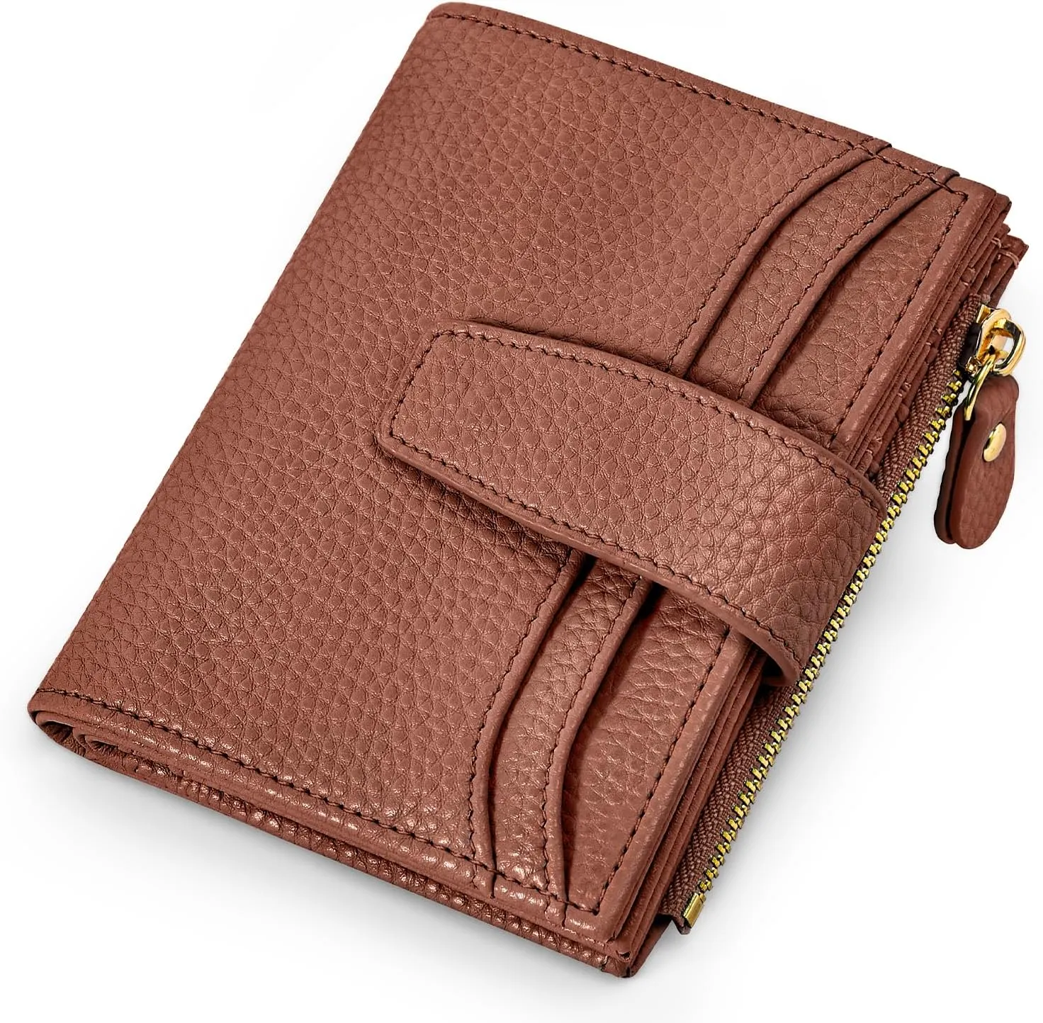 oscaurt Small Wallet Women RFID Blocking Bifold Compact Credit Card Holder Leather Wallets for Women with Zipper Coin Pocket and 2 ID Window (Brown)